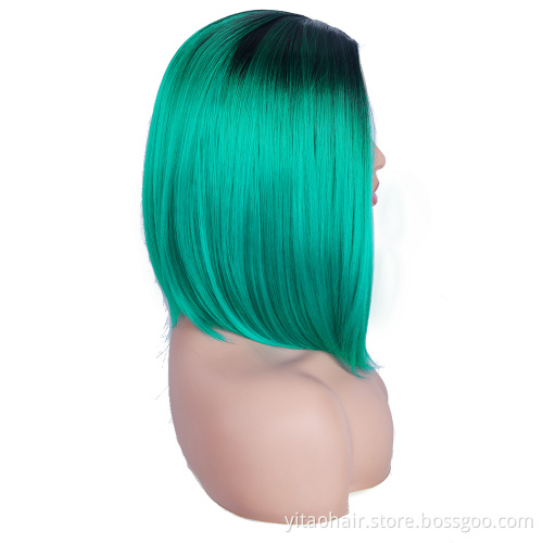 Wholesale cheap anime party gradient black to Teal Blue bob short straight synthetic shoulder-length hair cosplay wig